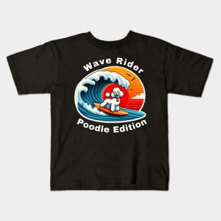 Wave Rider Poodle Edition- White Poodle Surfing on the Great Waves off Kanagawa Kids T-Shirt